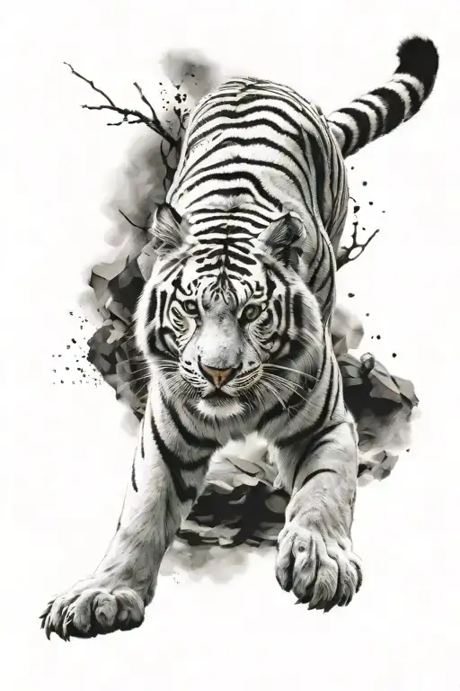 Crouching White Tiger Walking