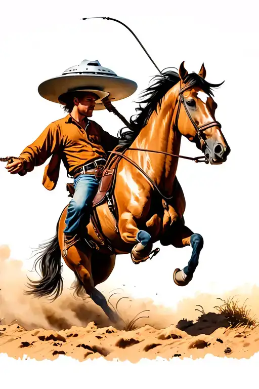 Cowboy Roping A Ufo From Horse