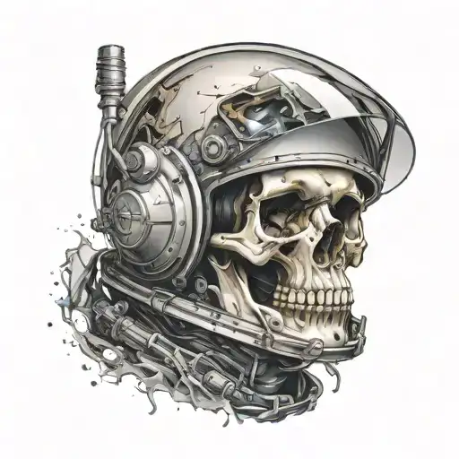 Front View Skull Portrait In A Space Helmet With Broken Glass