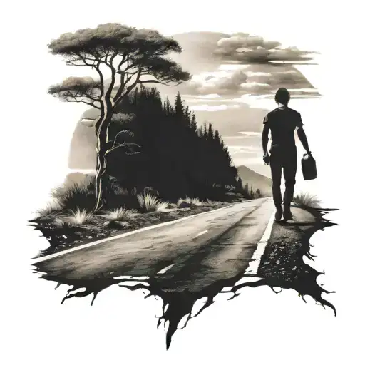 Man Walking On Lonely Road