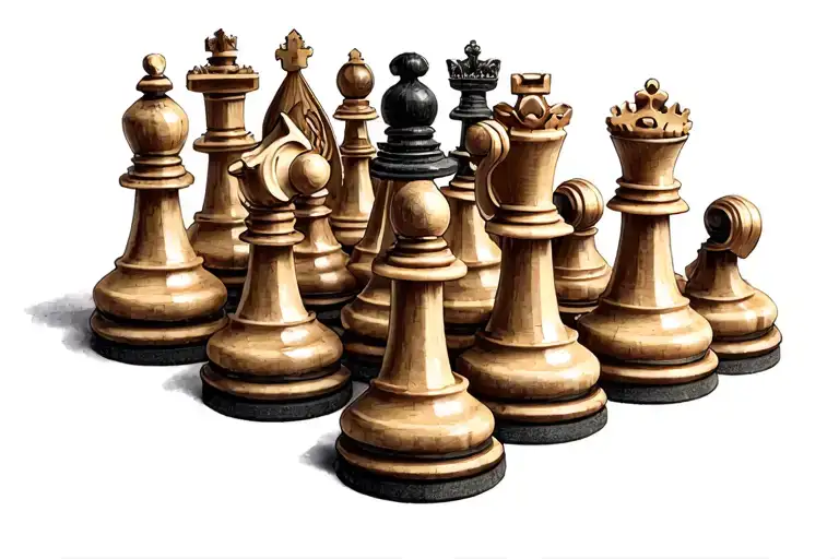 Chess Pieces King Queen And Three Pawns