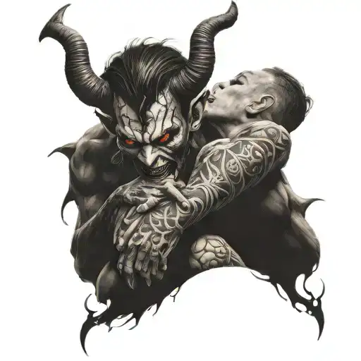 Male Demon Holding Human Female