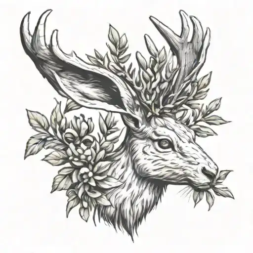 Jackalope Head With Olive Branches For Antlers