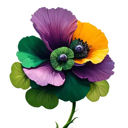 Four Leaf Clover And Poppy Flowers