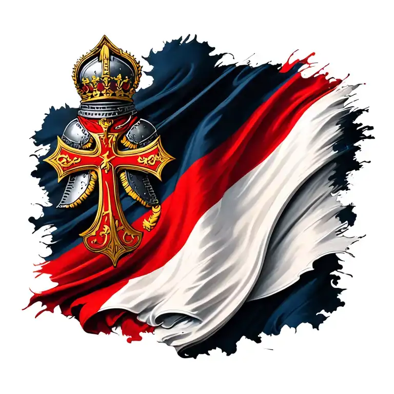 Polish Flag With Knight And Cross