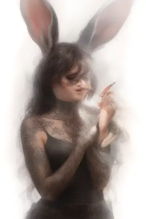 Pin Up Goth Bunny Girl Standing Smoking Sigarette And Have