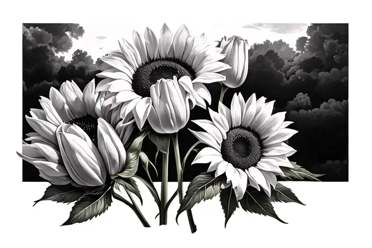 Sunflowers And Tulips