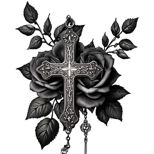 Cross And Roses And Rosary