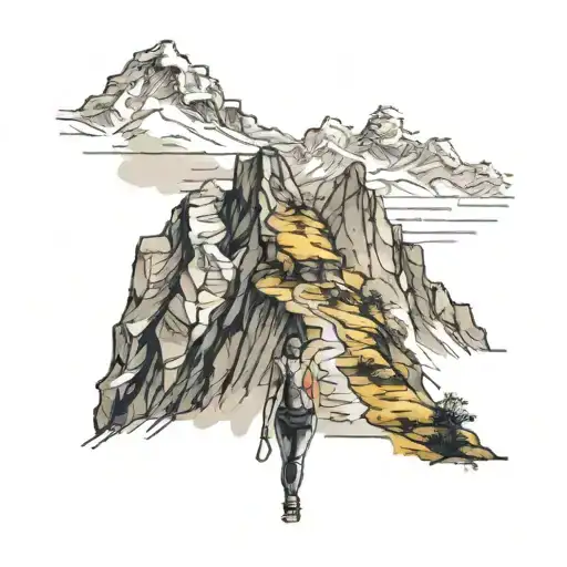 Nepal Mountain With Path To The Summit With A Woman Walking