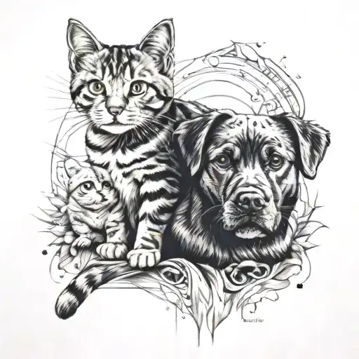 Cat And Dog Wearing