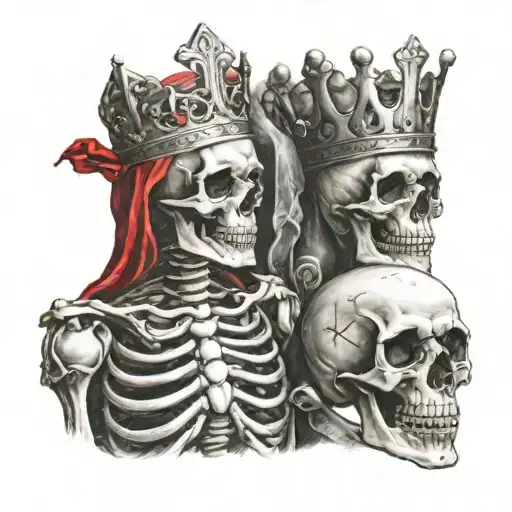 King And Queen Skeleton Kissing With Church Theme