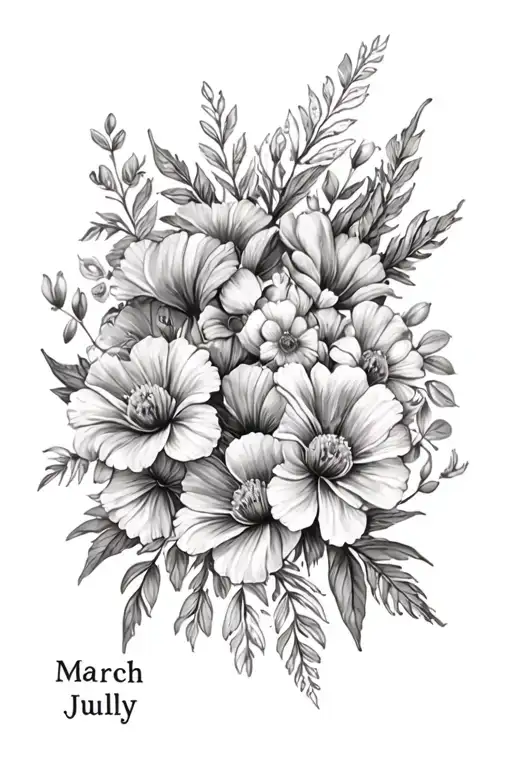 Can You Design A Tattoo That Combines The Birth Flowers Of March July February October