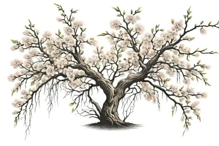Willow Tree Growing Amidst Cherry Blossoms