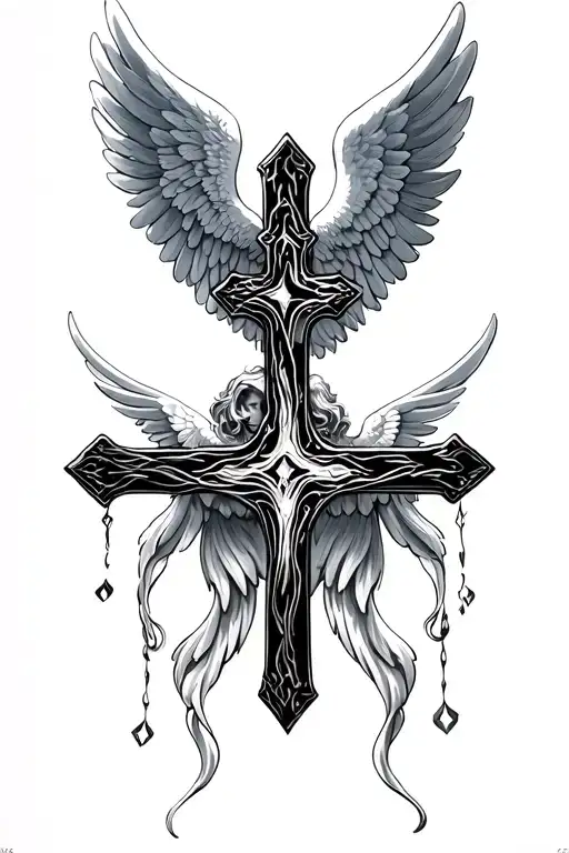 Cross And Angel Wings