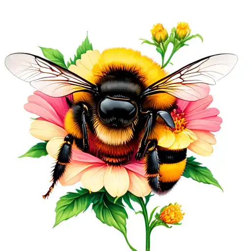 A Bumblebee And Softly Shaded Color Flowers