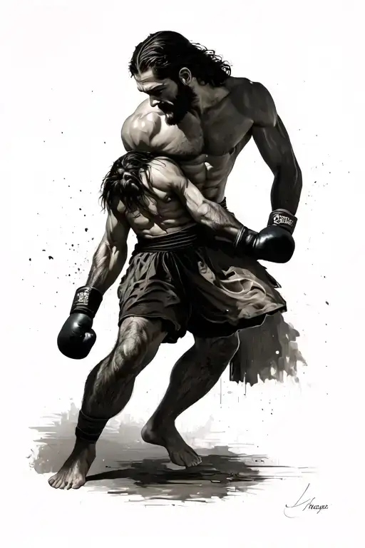 Muay Thay Fighter With Knee And Jesus Do Ceu Protect