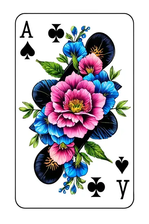 Ace Of Spade Card Surrounded By Flowers Wrapped