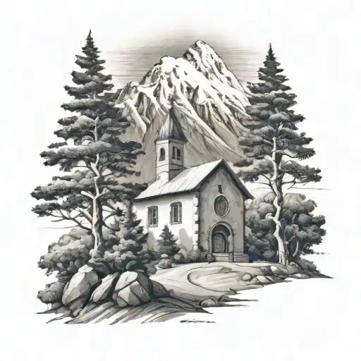 Pico De Orizaba With A Small Church And Some Trees In Front Of It