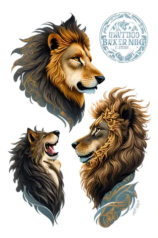 Full Back Tattoo Lion King And Fenrir Wolf Looking At Each Other