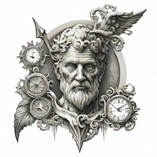 Greek God Cronos And A Clock Melting
