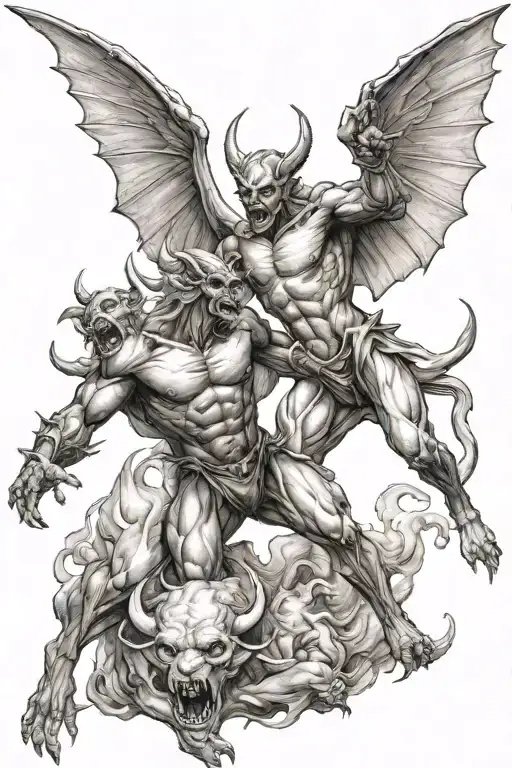 Devil Fighting Angles Flying
