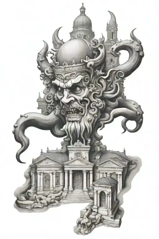 Devil And Synagogues With Holy Buildings