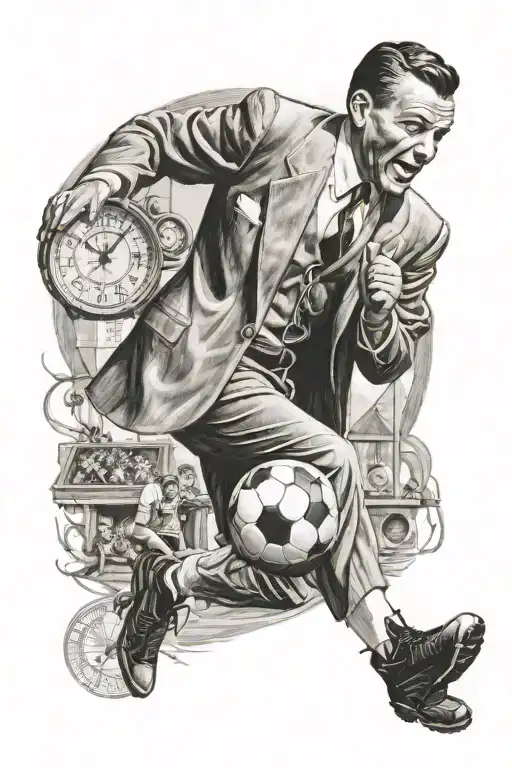 Portrait Of Frank Sinatra Playing Soccer With A Clock In The Background