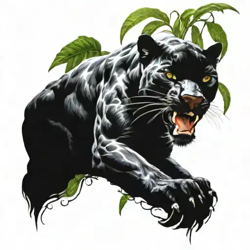 Black Panther In Jungle Climbing