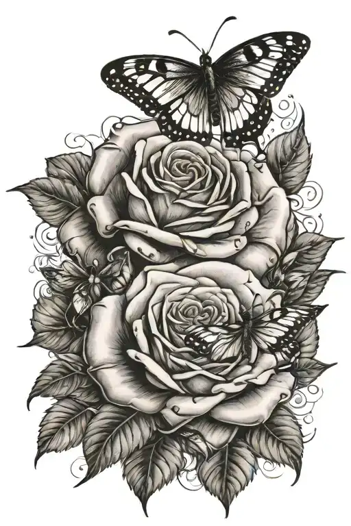 Rose Surrounded By Tiny Butter Fly