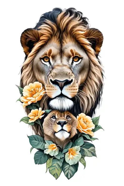 Lione With Cubs And Floral