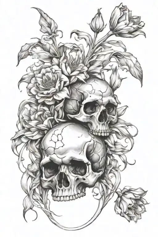 Skull Grave Flowers Frog And Tulips Sleeve