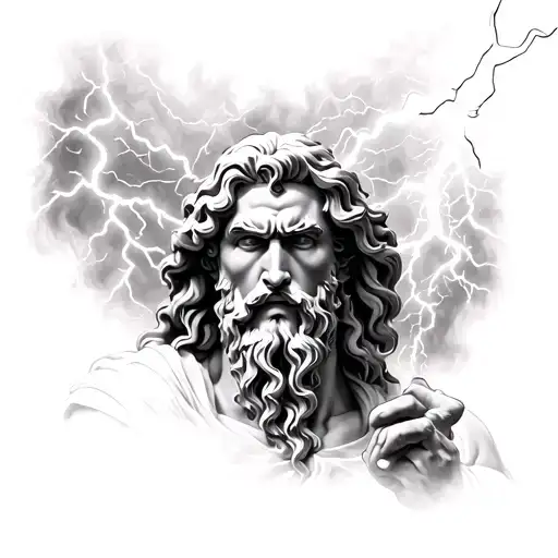 Zeus Holding A Lightning A Blanco Y Negro