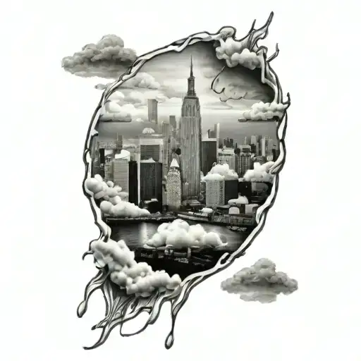 Rain And Clouds Over City Skyline