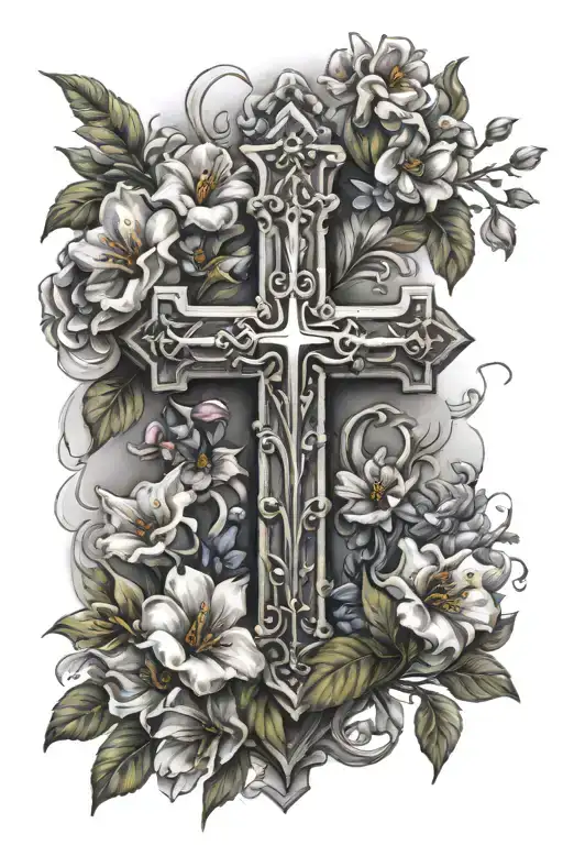 Christian Cross With Flowers