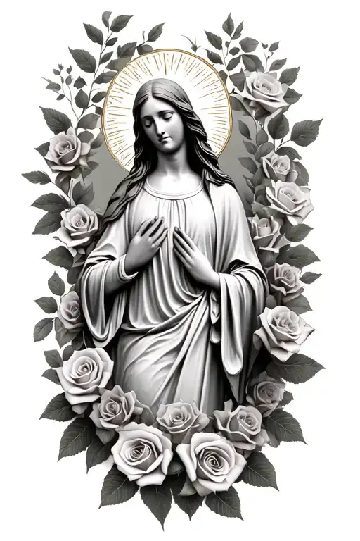 Virgin Mary And Roses