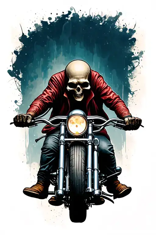 Grim Reaperin Backround Hovering Hand Over A Mortorcyle Rider On Bike