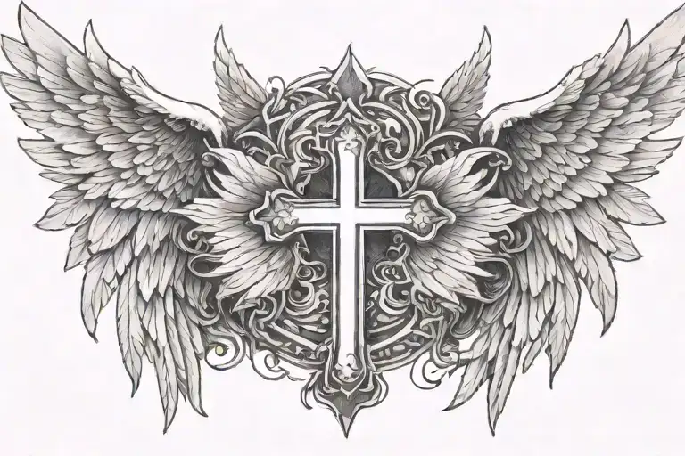 Angel Wings And Cross Surrounded