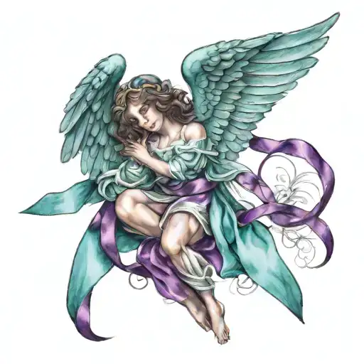 Teal And Purple Ribbon Wrapped Around Guardian Angel