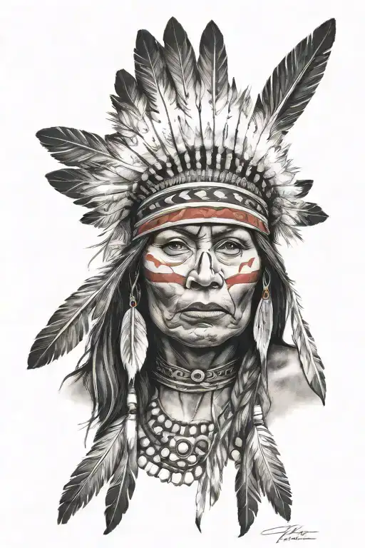 Native American Woman W Red Eyes