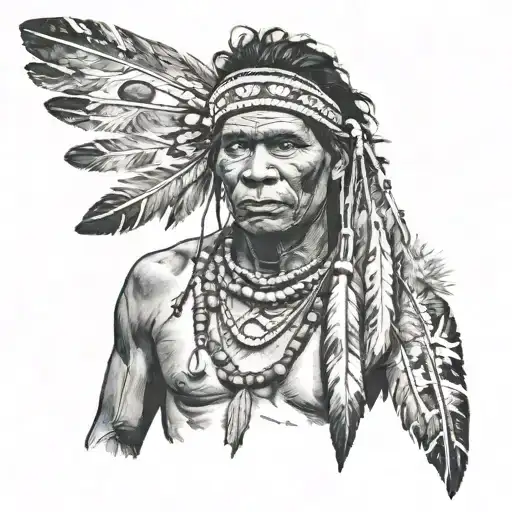 Aboriginal Man W 2 Feathers Hanging