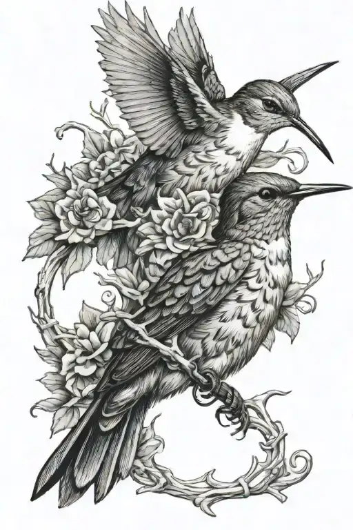 Buck With Humming Bird On Antlers Intertwined