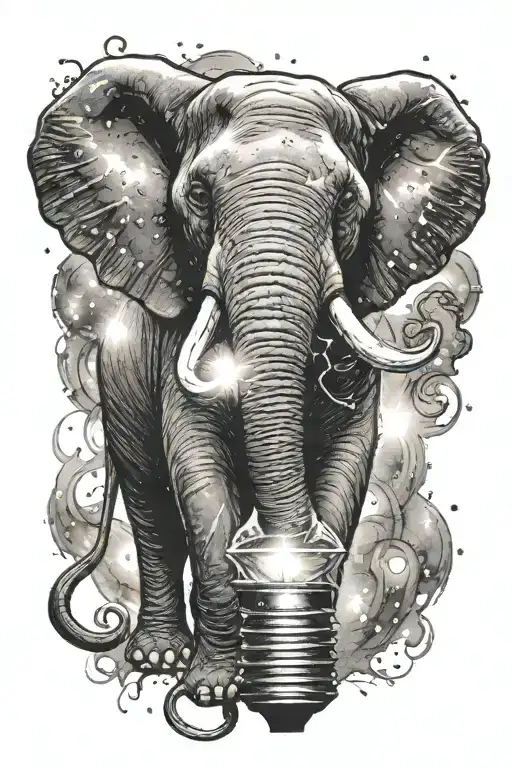 Elephant In Galaxy Color Holding A Bright Light Bulb That's Shining Light