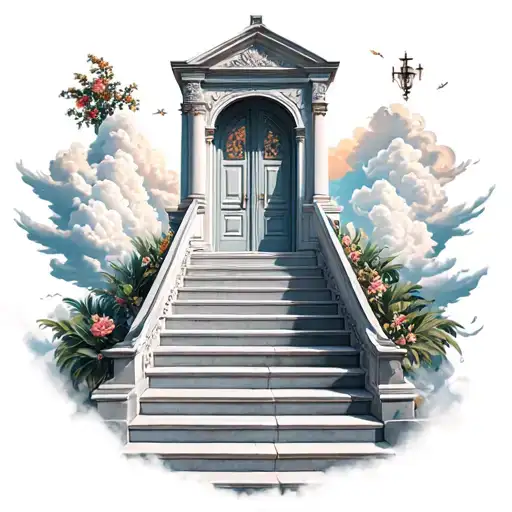 Doors Of Paradise And Stairs With Clouds Surrounding For Neck