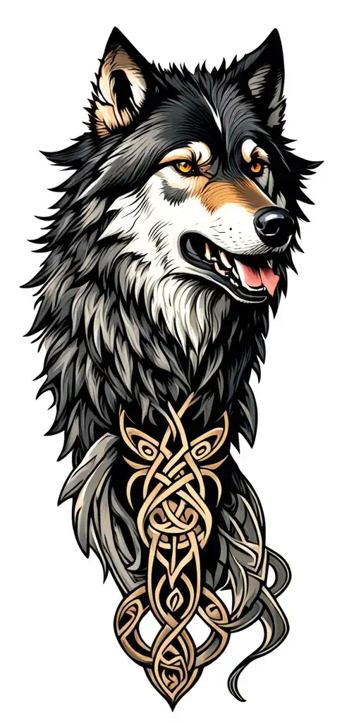 Celtic Wolf With Amour Tribal