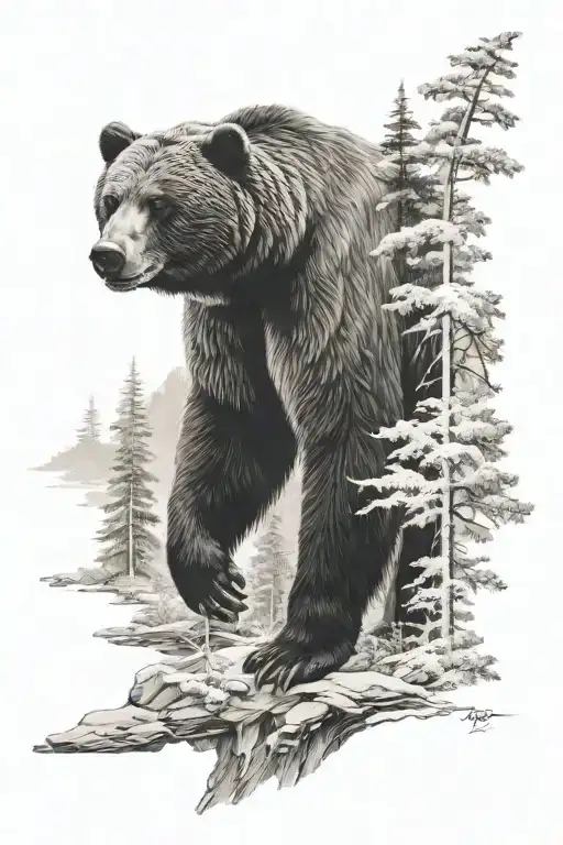 Big Bear Against The Backdrop Of Taiga