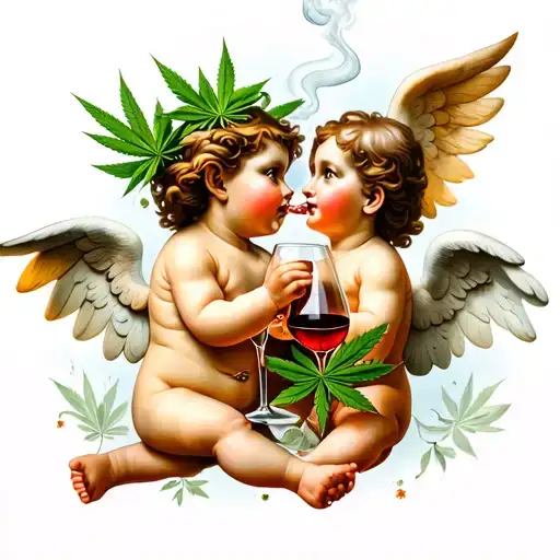 Cherubs Smoking Marijuana And Drinking Wine