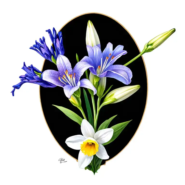 Larkspur And Lily And Narcissus Flower