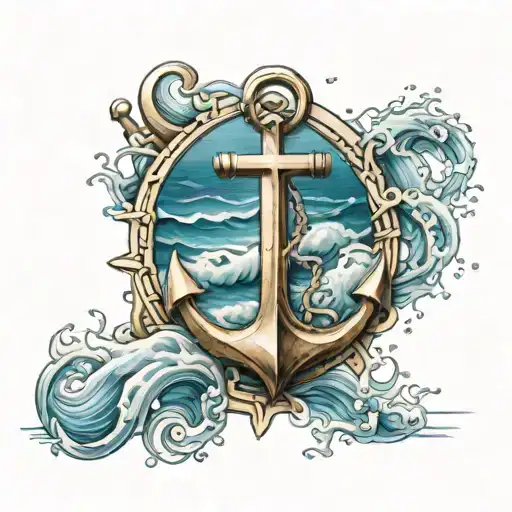 Anchor With Waves Ocean Theme