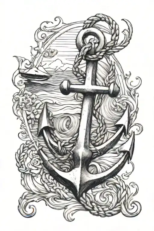 Anchor With Ocean Theme Tattoo Design Inspired