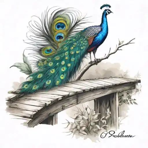 Wood Bridge With Peacock Feather